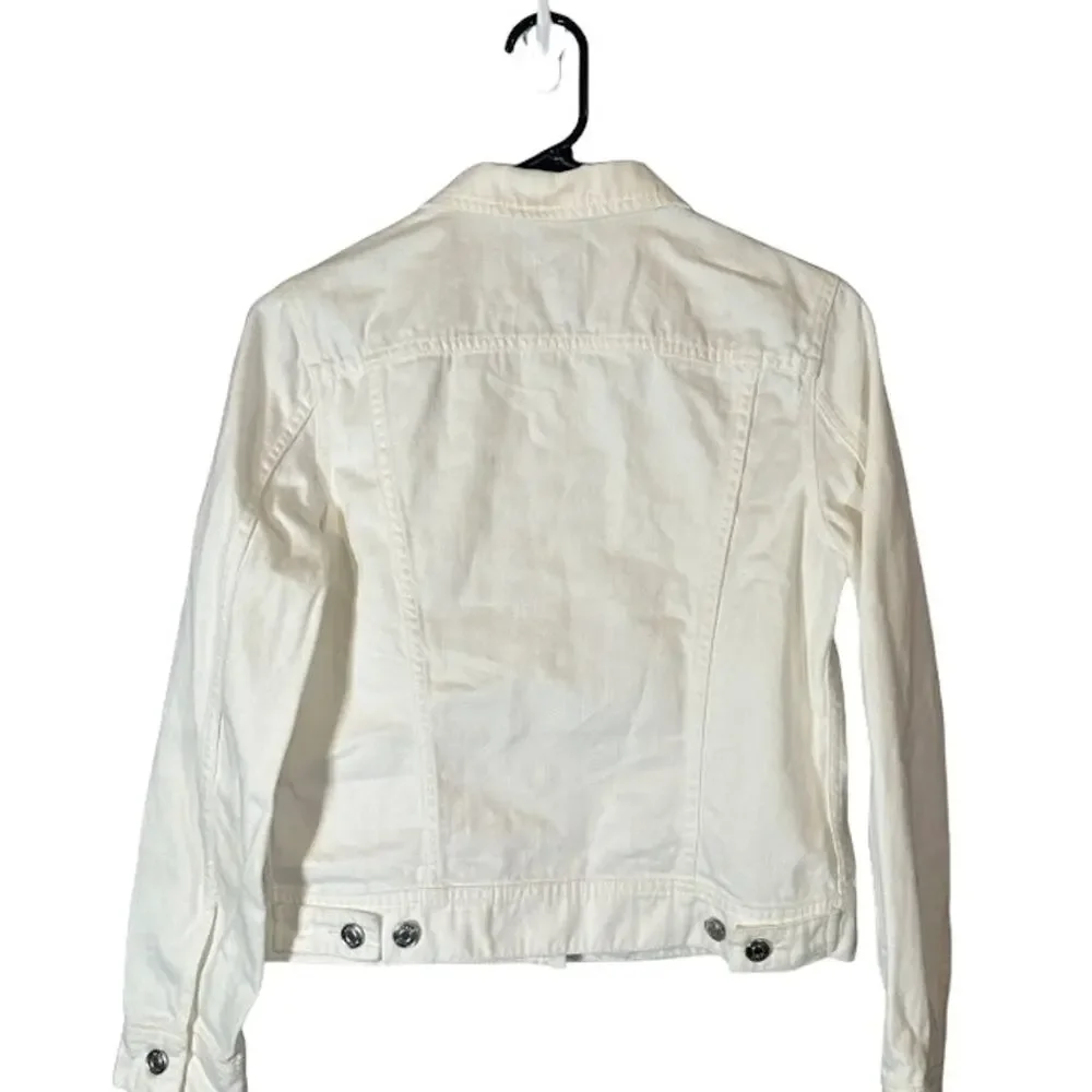 J. Crew White Cotton Button Front Long Sleeve Denim Jean Jacket Women Sz S